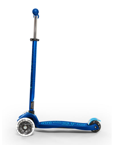 navy blue maxi deluxe 3 wheel led kids scooter side view
