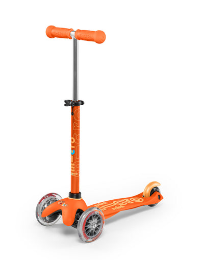 orange mini deluxe 3 wheel scooter front angle