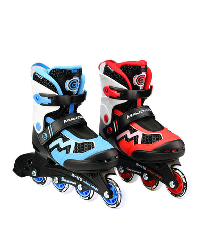 blue and red majority inline skates
