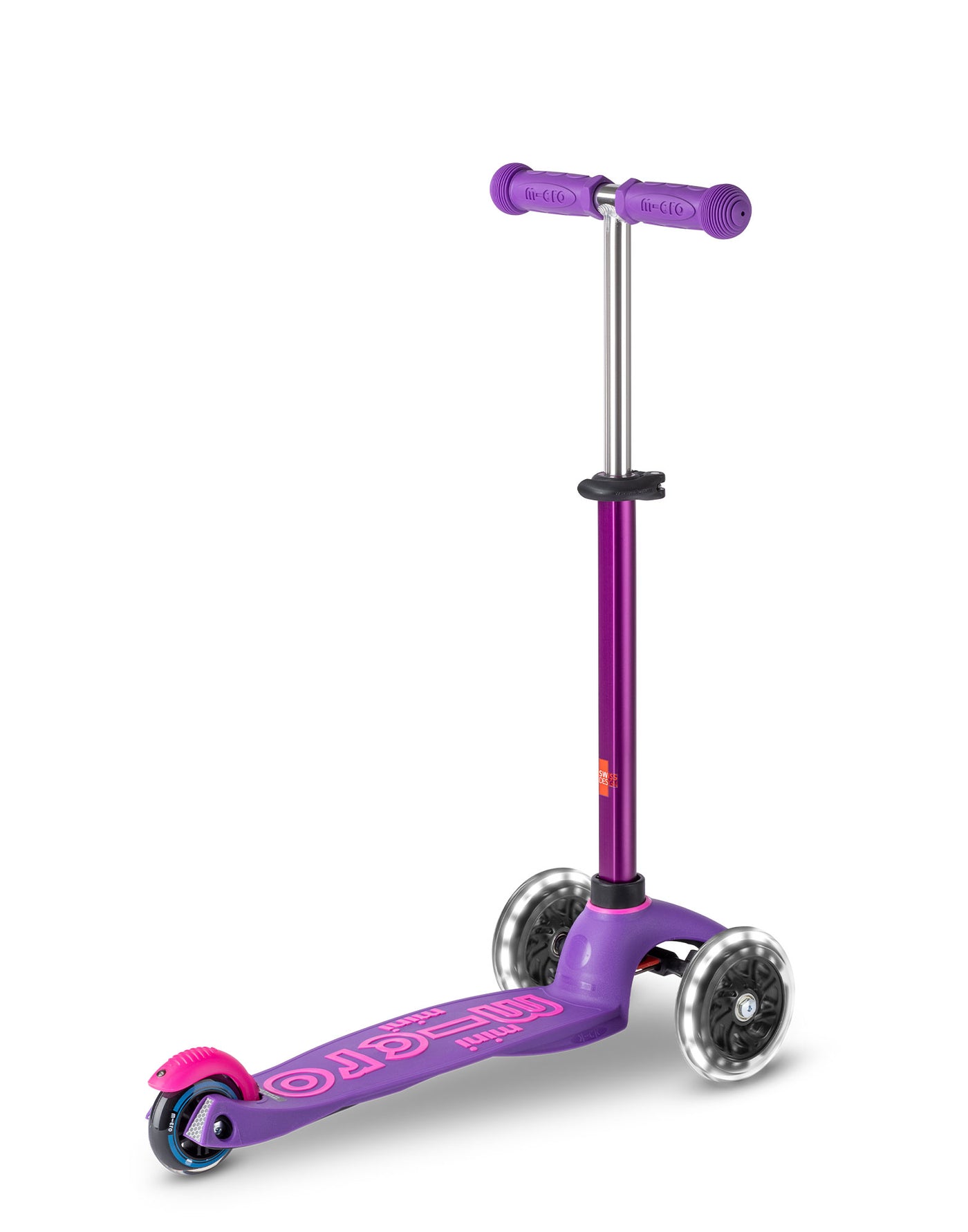 purple pink mini deluxe scooter with led wheels rear angle