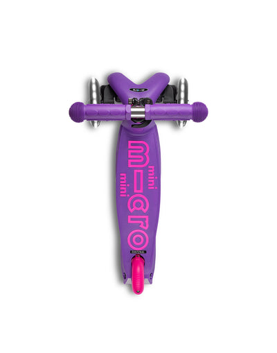 purple pink mini deluxe scooter with led wheels deck view