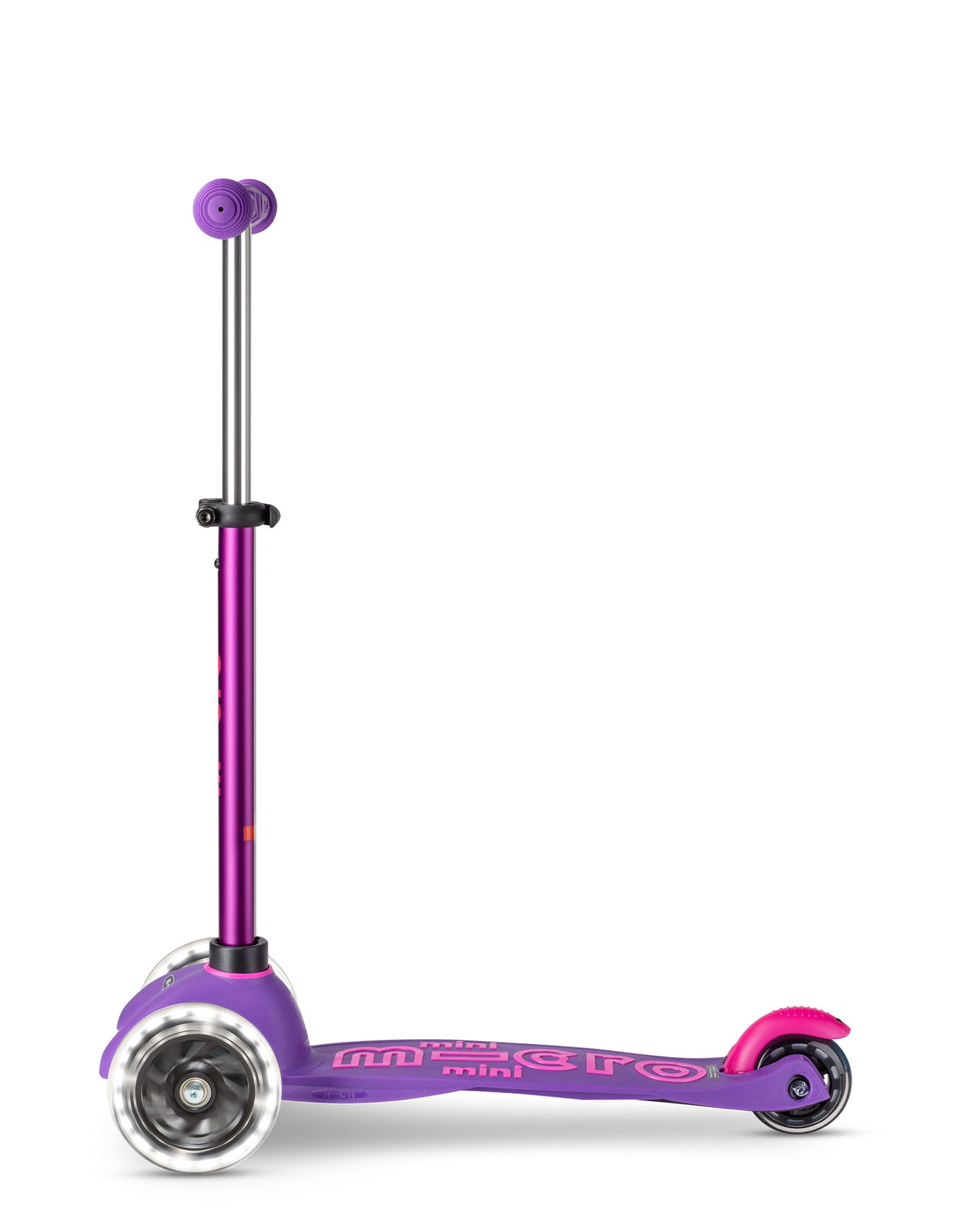 purple pink mini deluxe scooter with led wheels side view