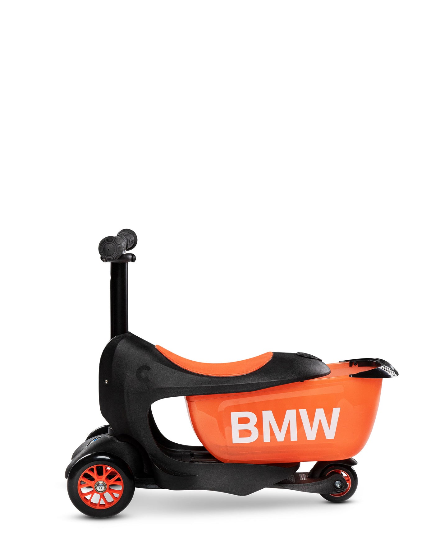 bmw micro mini2go toddler ride on scooter black orange drawer open