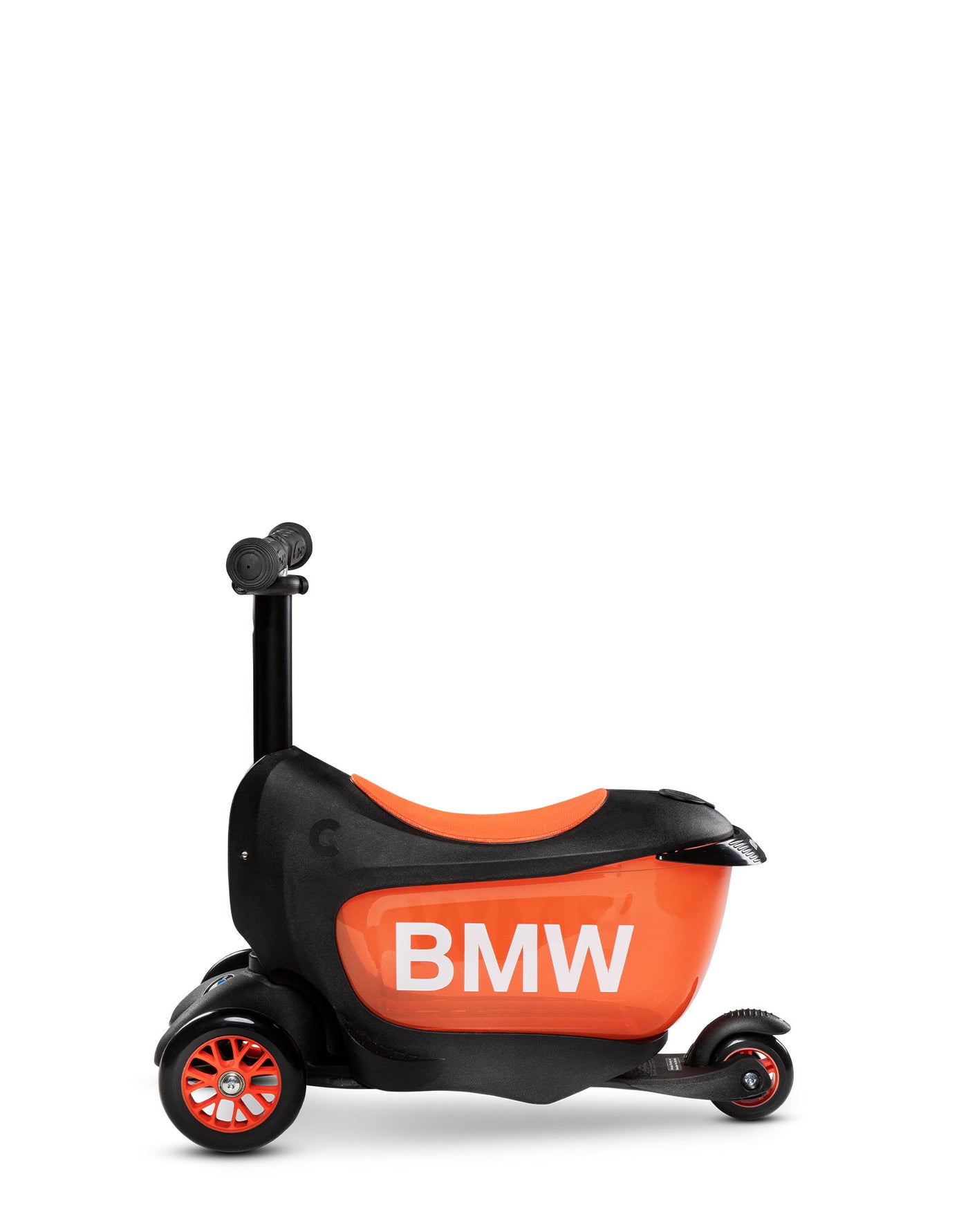 bmw micro mini2go toddler ride on scooter black orange side on