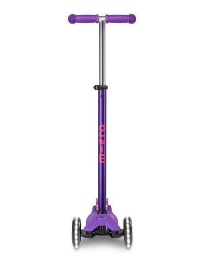 purple maxi deluxe 3 wheel led kids scooter front