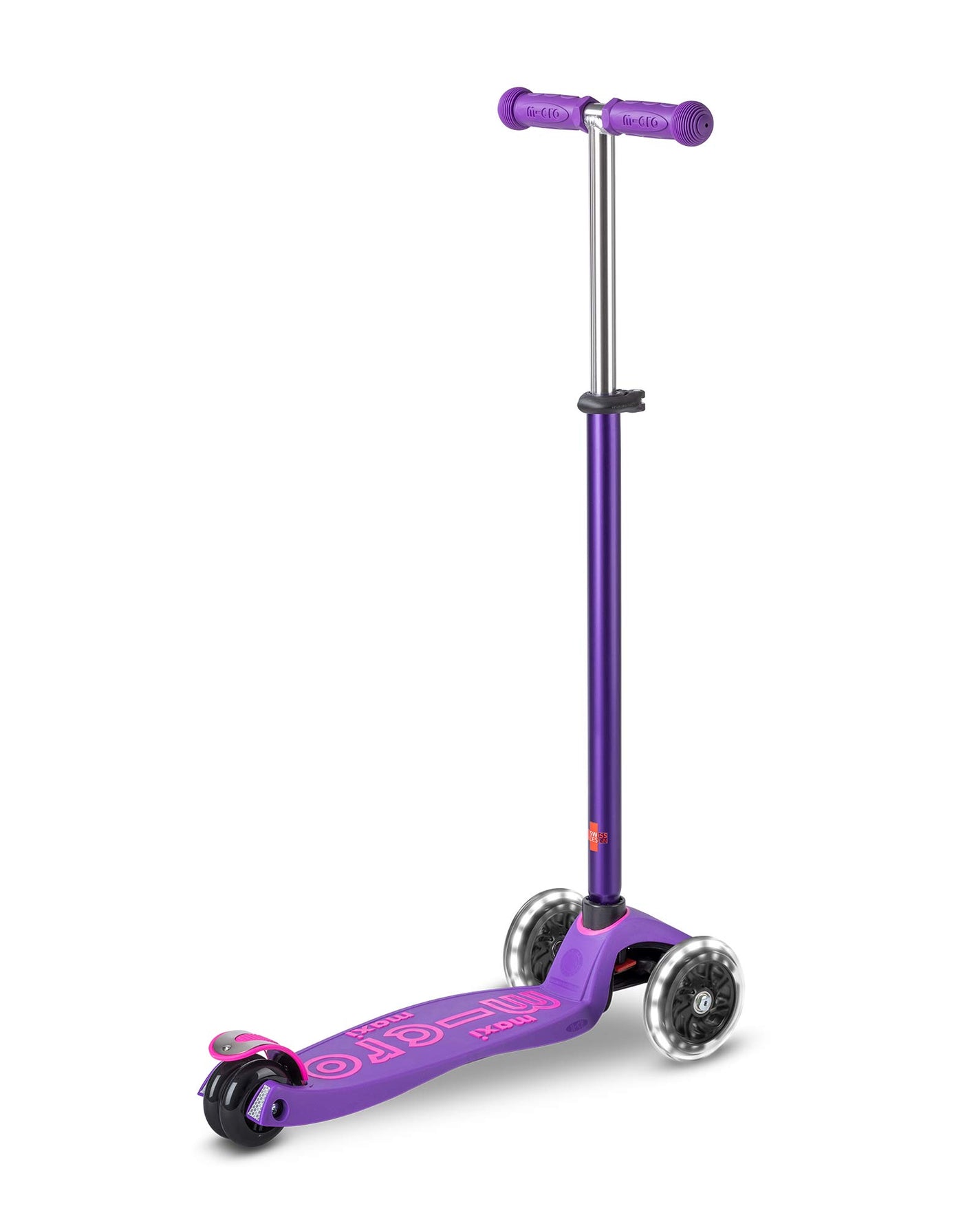purple maxi deluxe 3 wheel led kids scooter rear