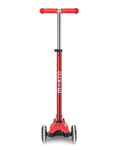 red maxi deluxe 3 wheel led kids scooter front