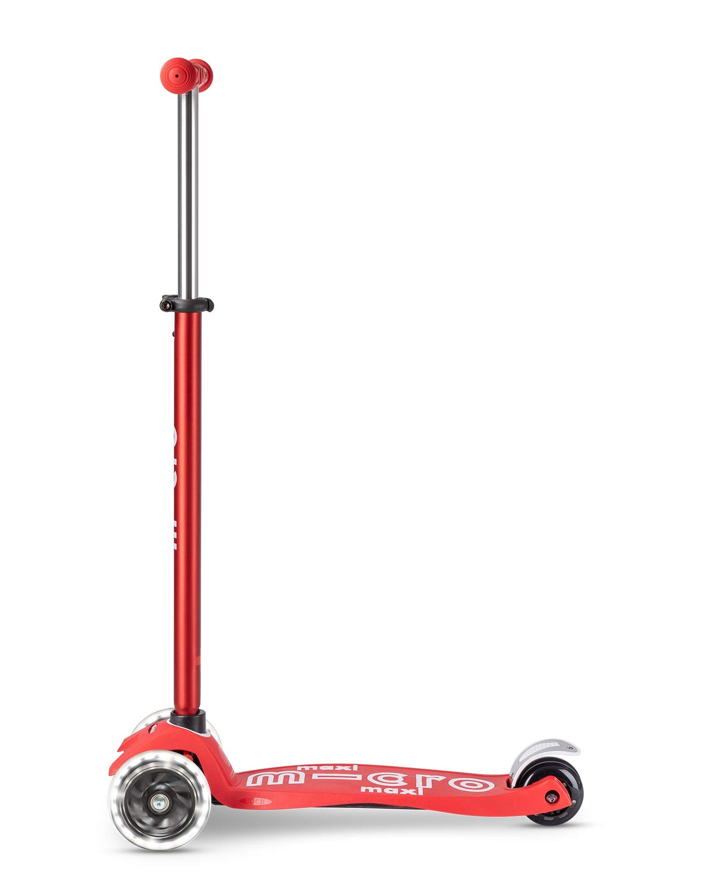 red maxi deluxe 3 wheel led kids scooter side
