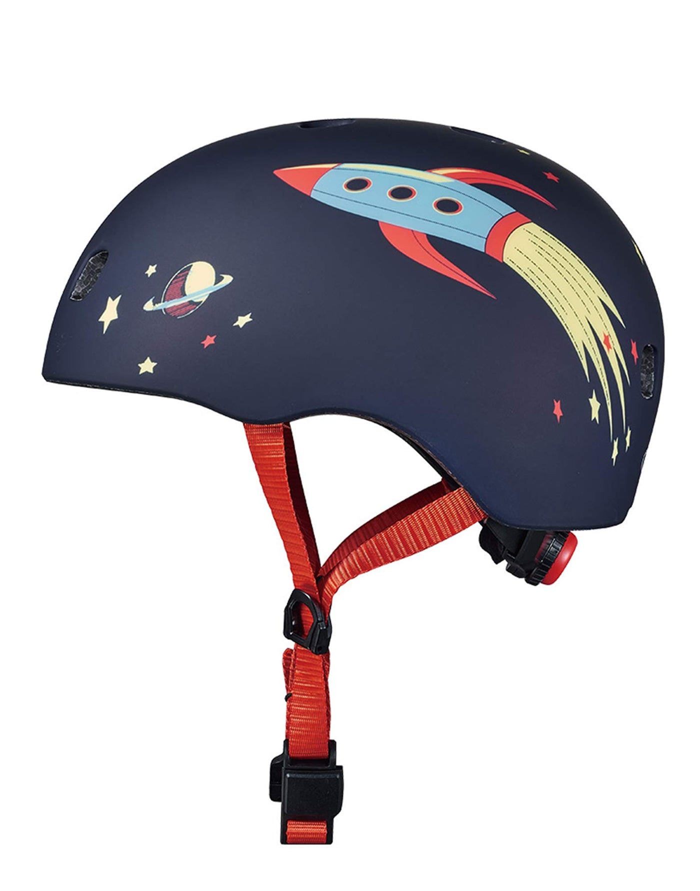 micro scooter rocket patterned helmet side view