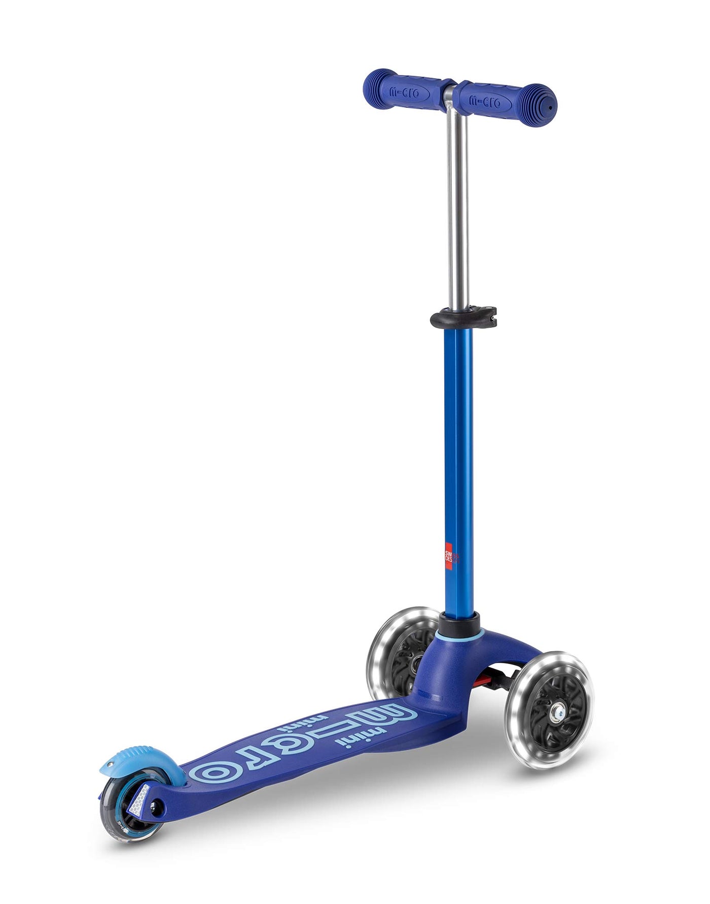 blue mini deluxe scooter with led wheels rear