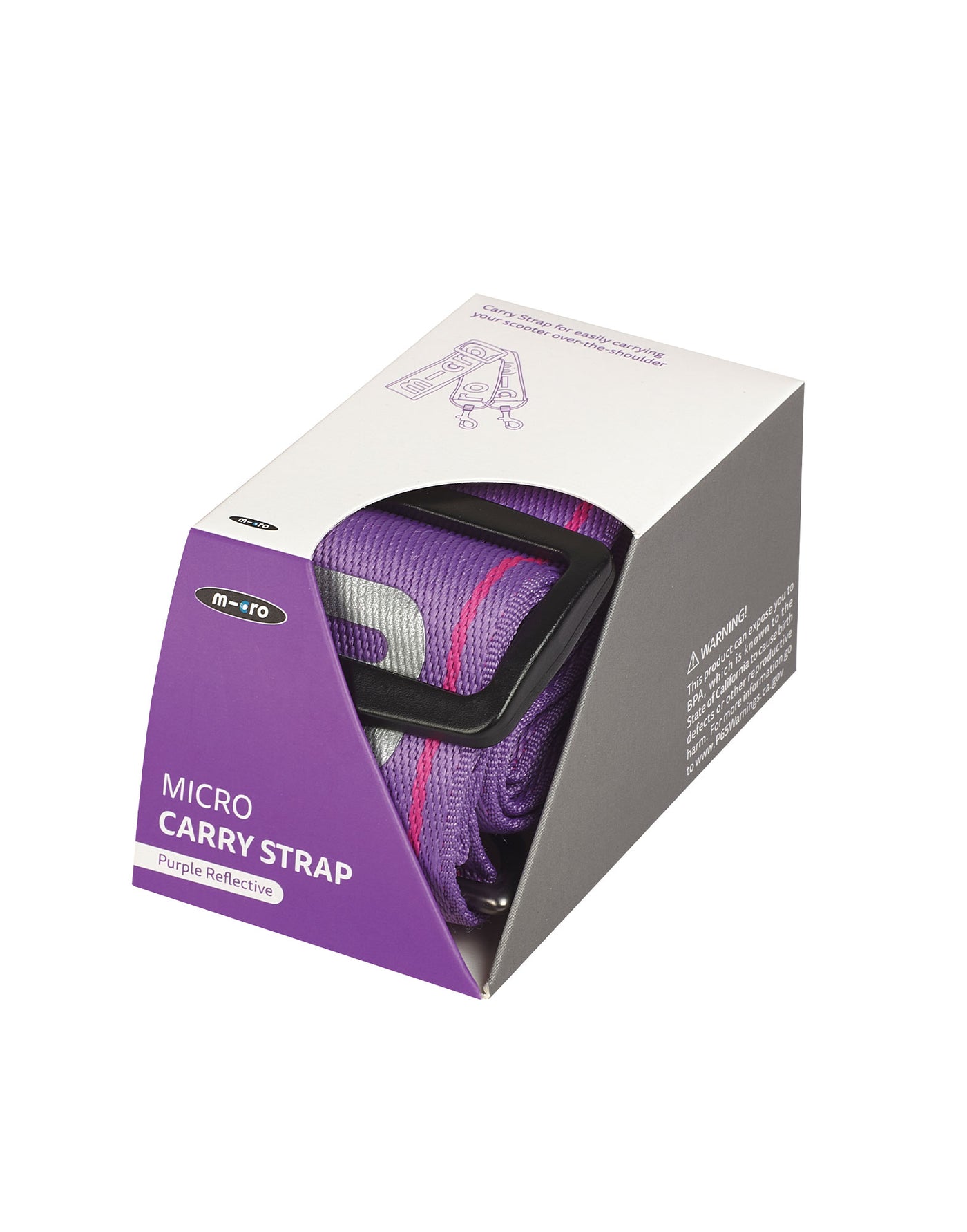 purple micro scooter carry strap in a box
