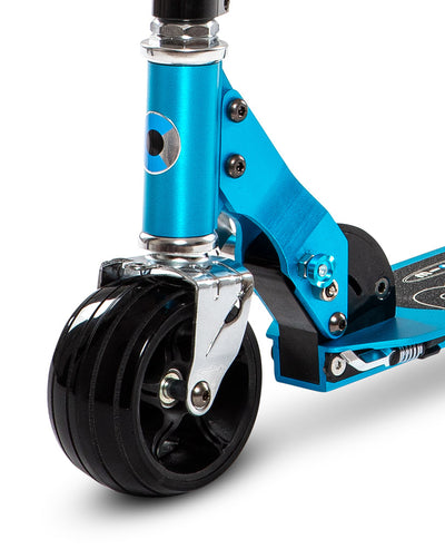 blue rocket 2 wheel scooter with wide front wheel