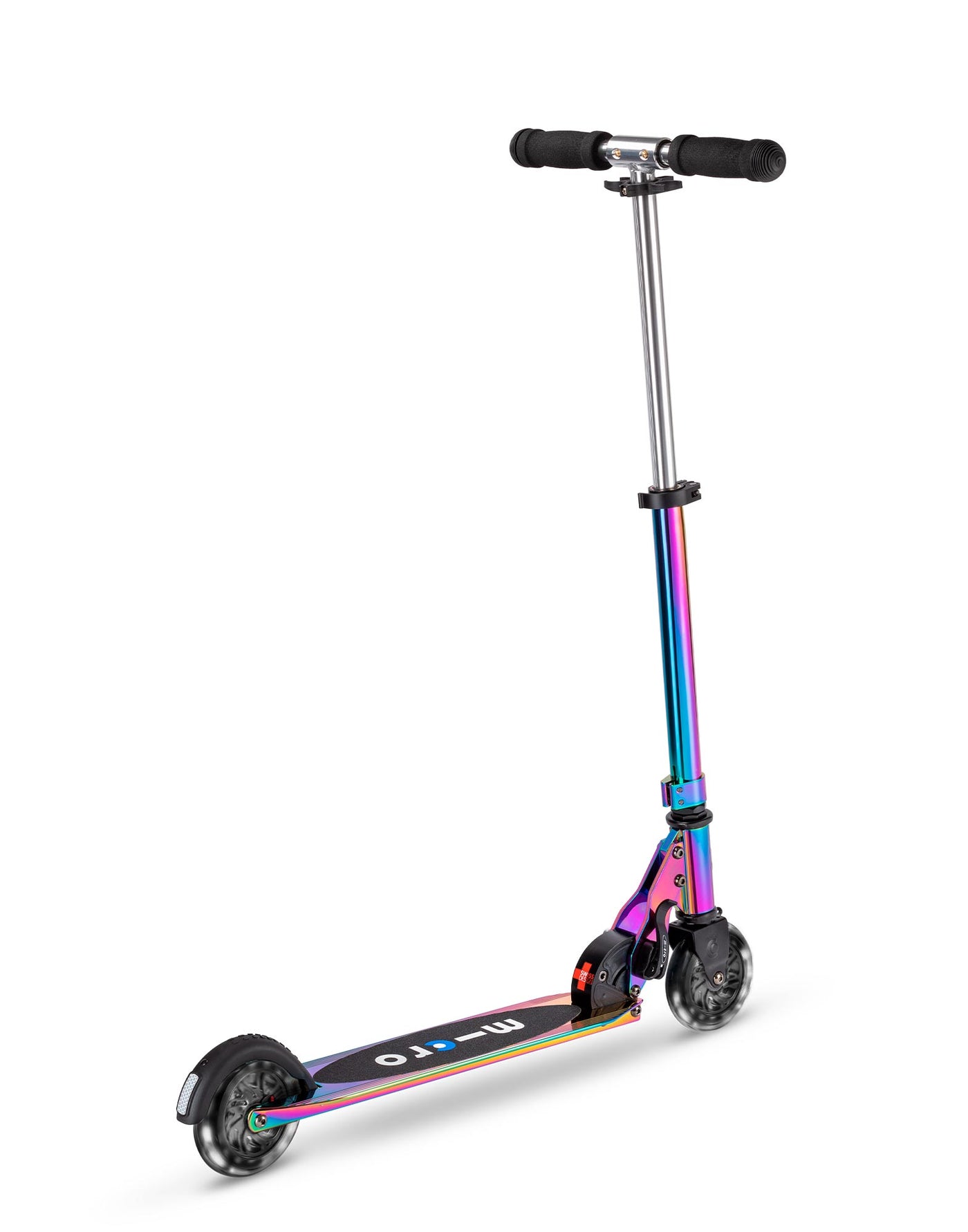 rear view of neochrome sprite kids 2 wheel scooter with led wheels