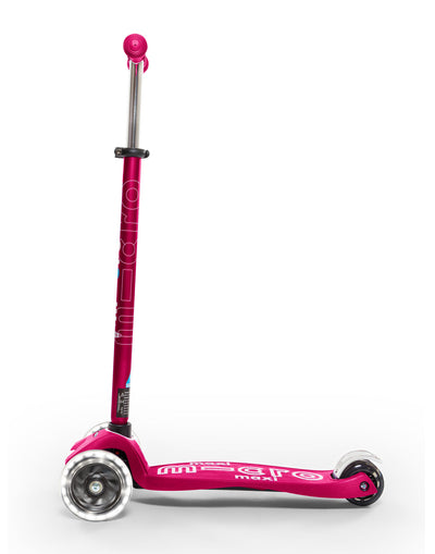 pink maxi deluxe 3 wheel led kids scooter side view
