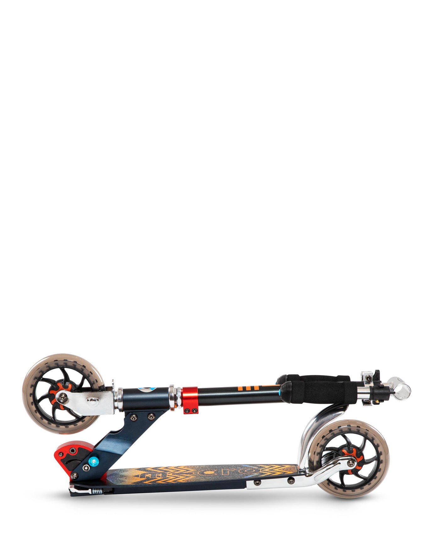 black and orange speed 2 wheel scooter folded