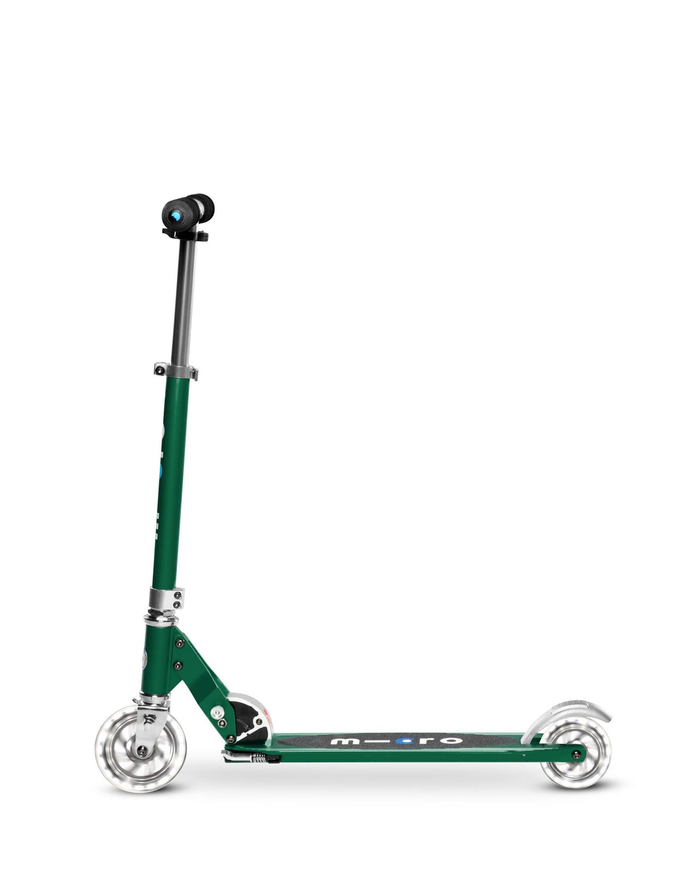 micro sprite 2 wheel scooter forest green side view