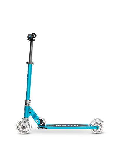 ocean blue sprite kids scooter with led wheels side view