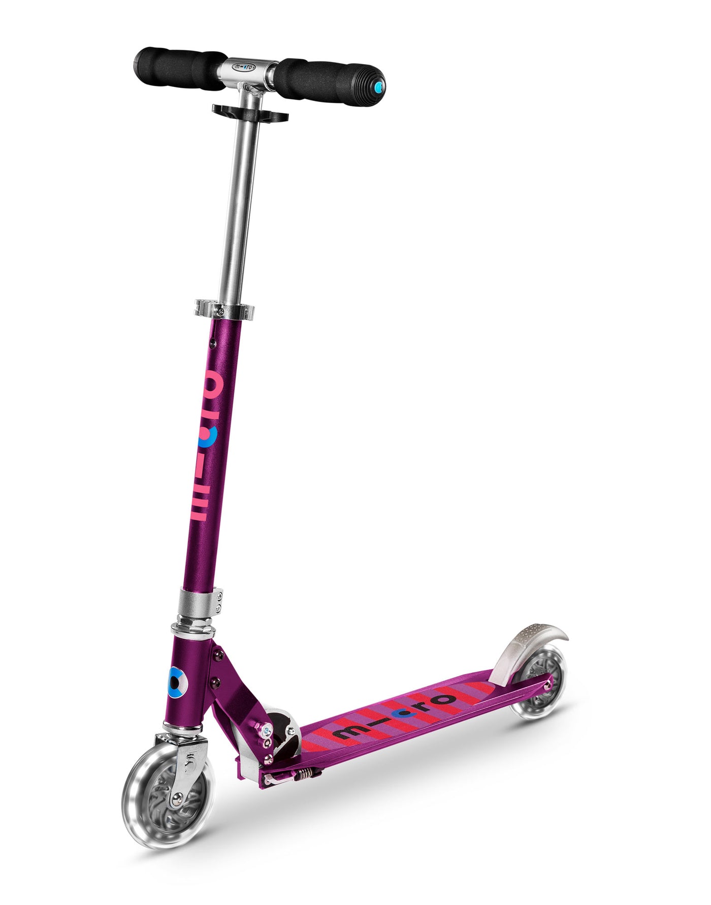 purple stripe sprite kids scooter with led wheels