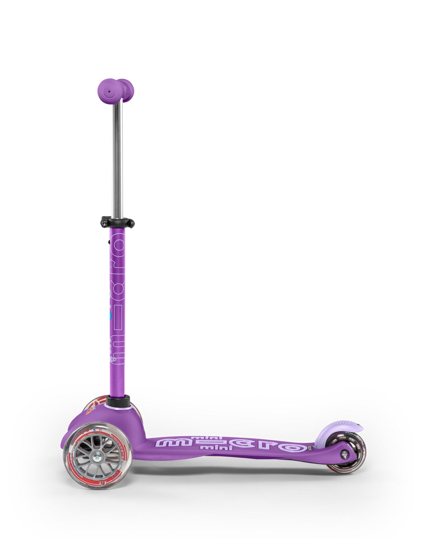 purple mini deluxe 3 wheel scooter side view