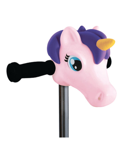 pink and purple unicorn scooter head accessory