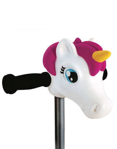 pink and white unicorn scooter head accessory